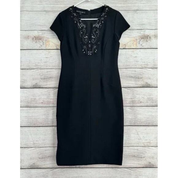 Lafayette 148 New York Dress Virgin Wool Black Beaded Rhinestone Size 14 - Picture 6 of 8